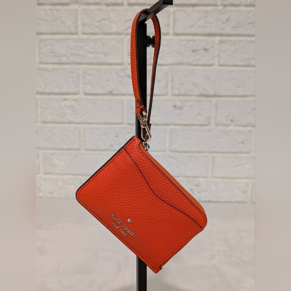 Kate Spade Leila Small Cardholder Wristlet Coral Buds Orange Keychain Coin Purse - Picture 9 of 14